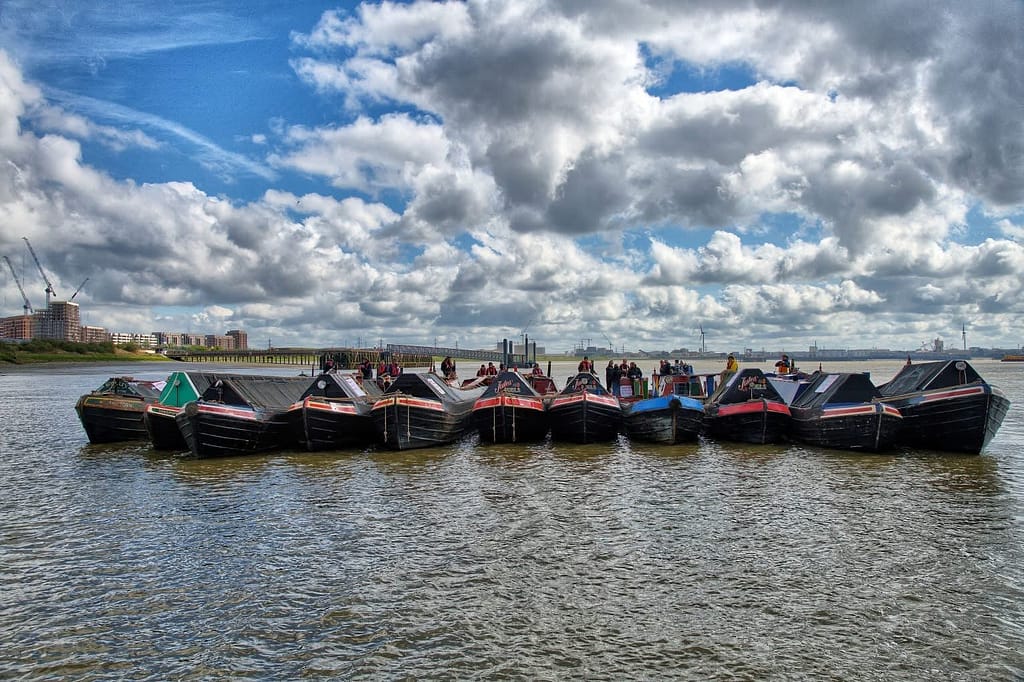 Boats waiting for the tide during the IWA Canalway Cavalcade dispersal cruise