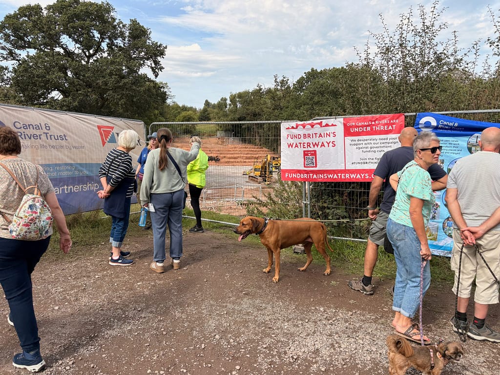 Visitors examining the works on the breach of the Llangollen Canal at the Whitchurch Canal Festival September 2026 (credit: Ian Page)