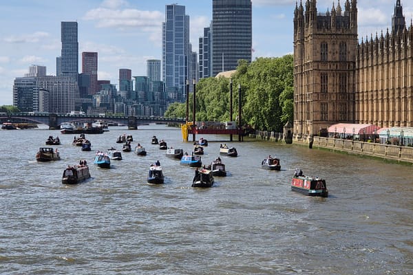 Fund Britain's Waterways flotilla seen from Westminster Bridge